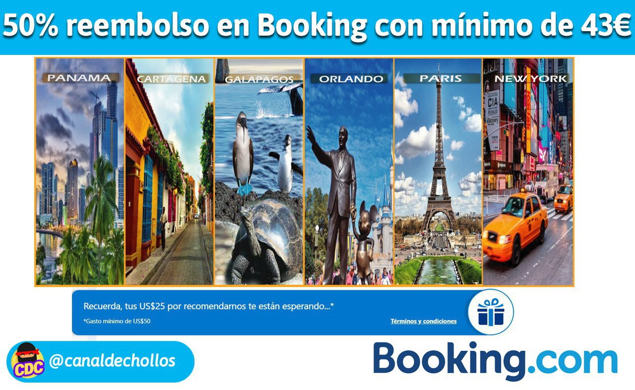 50% de reembolso en Booking con 43€ de reserva