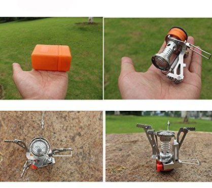 Mini estufa de camping Estufa plegable ultraligera con parabrisas (2 unidades / paquete)