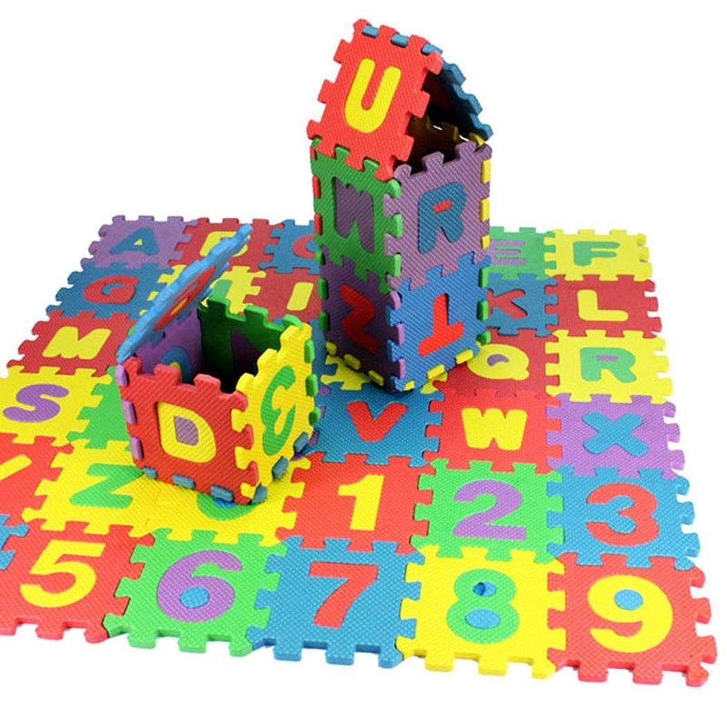 Alfombra Puzzle para Niños Bebé Infantil 5 x 5cm 36 PCS Números 0 al 9 y 26 Letras en Espuma EVA
