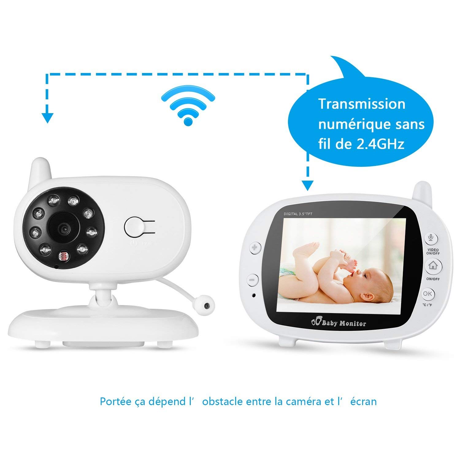 Vigilabebés Vídeo con Cámara Bebé Monitor Inalámbrico LCD 3.5"