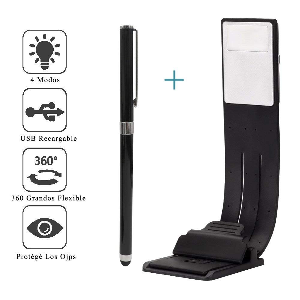 Lámpara de lectura USB con clip magnético y marcador