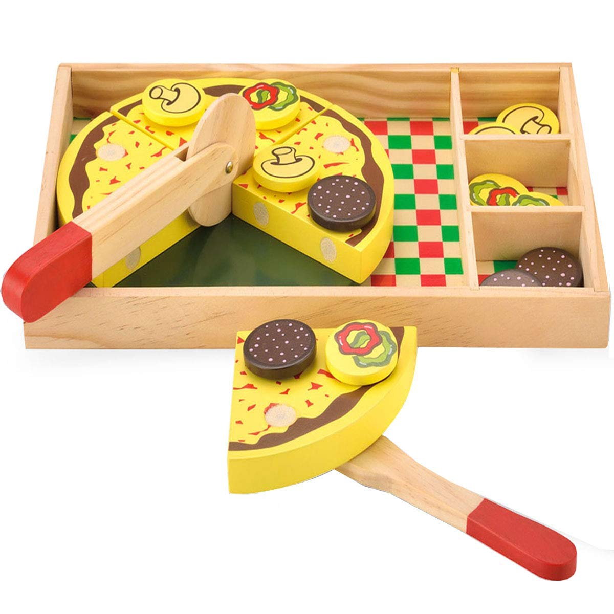 Juego de comida de juego de madera de pizza para niños 20pcs