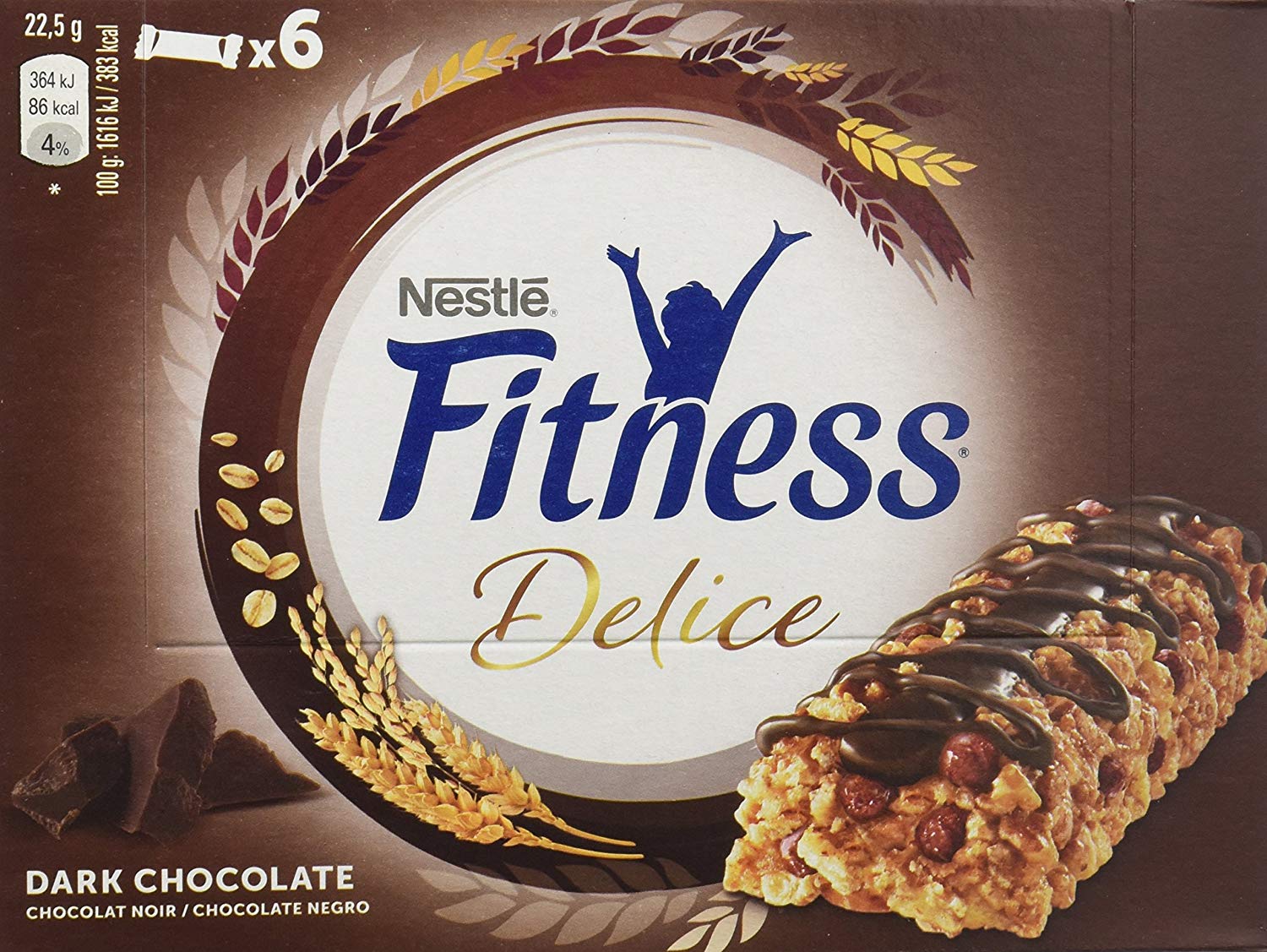 Barritas Nestle Fitness Delice chocolate negro, pack de 6 con 6 barritas en cada uno
