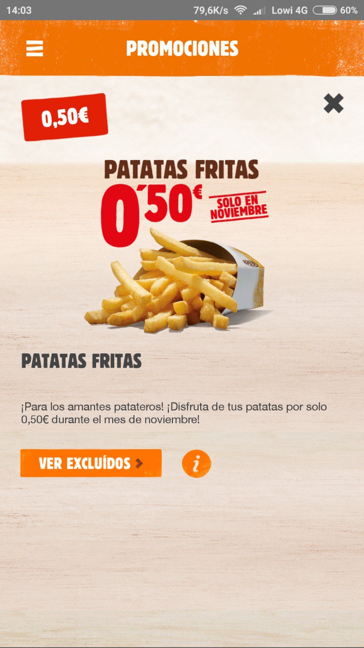 Patatas fritas a 0.5€ en Burguer King