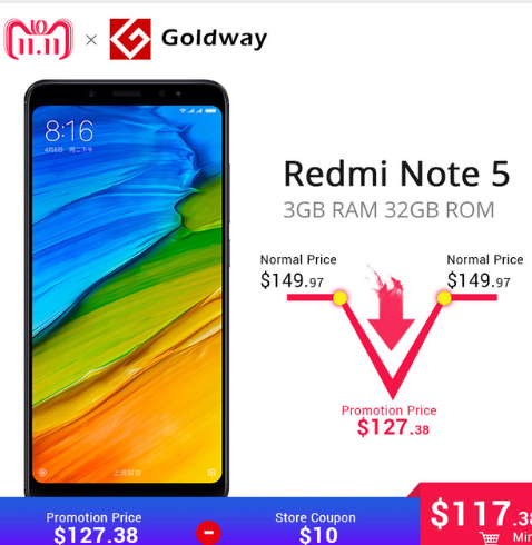 Xiaomi Redmi Note 5 de 3GB RAM (PROMO 11.11)