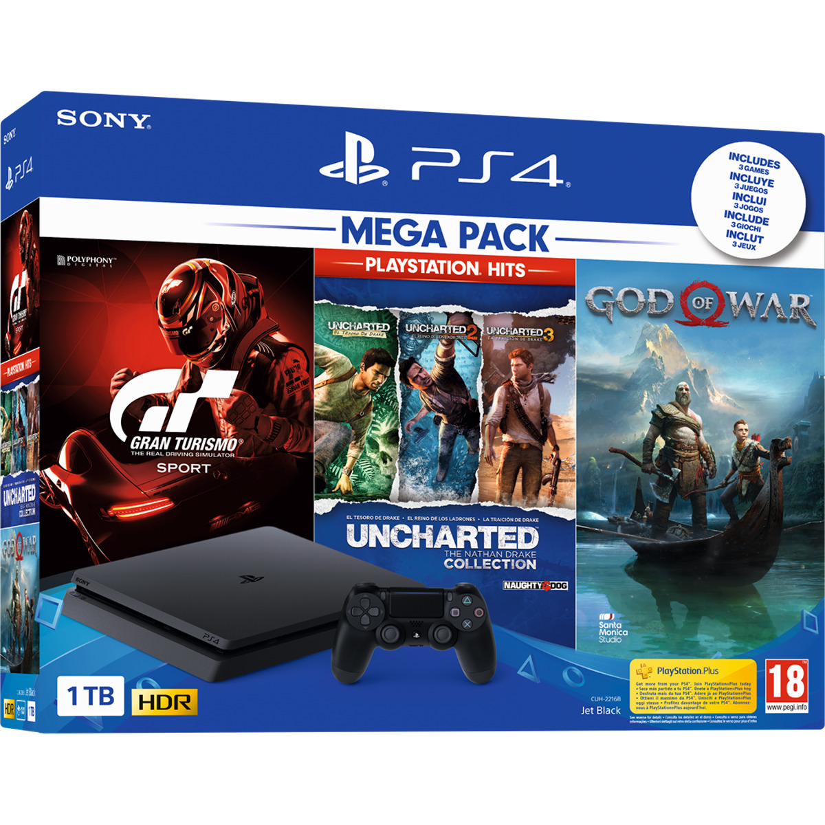 PS4 1TB + Gran Turismo Sport + God of War + Uncharted Collection solo 279,9€