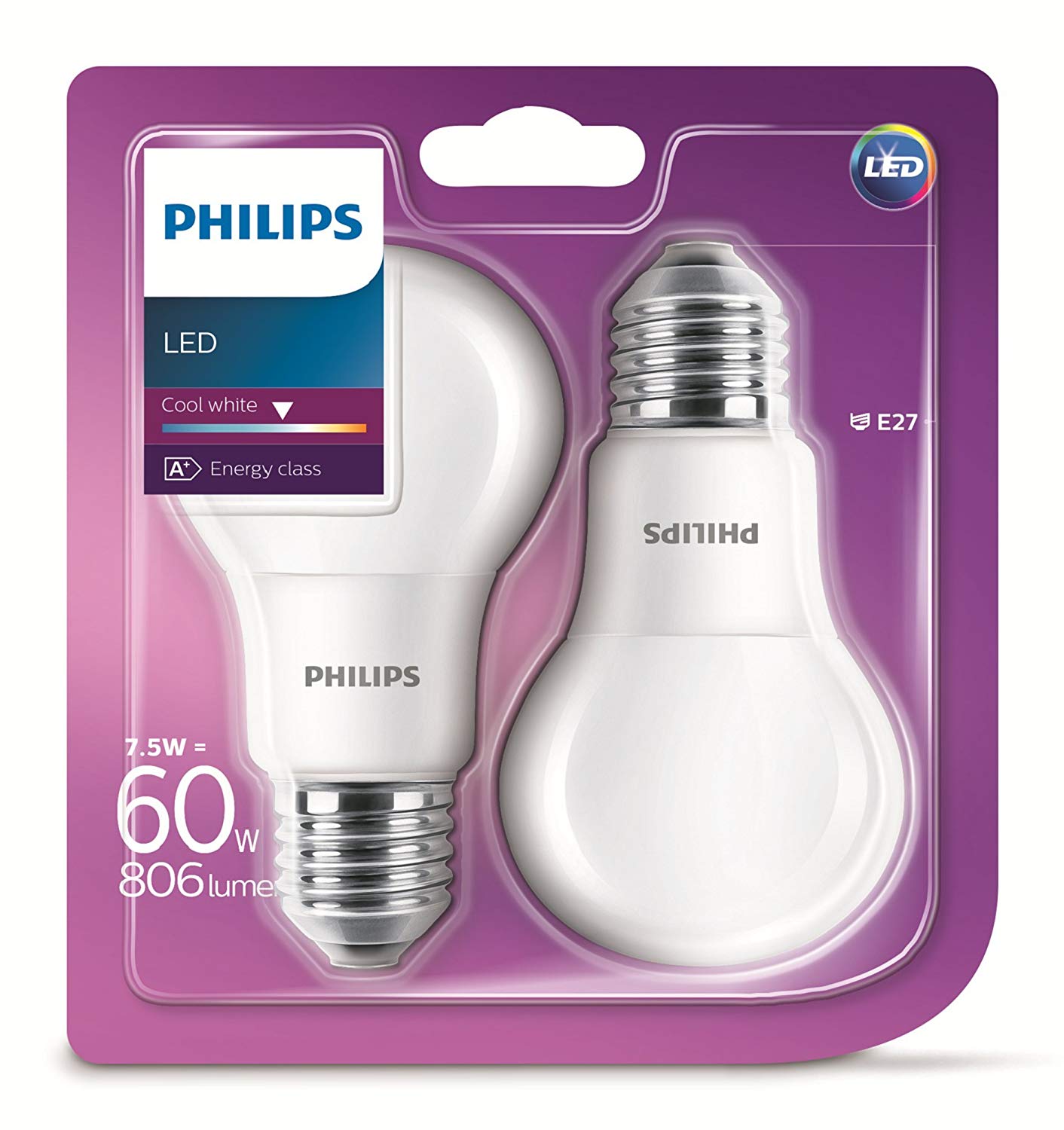 Pack 2 bombilla Philips Lighting E27 7.5W solo 9,5€