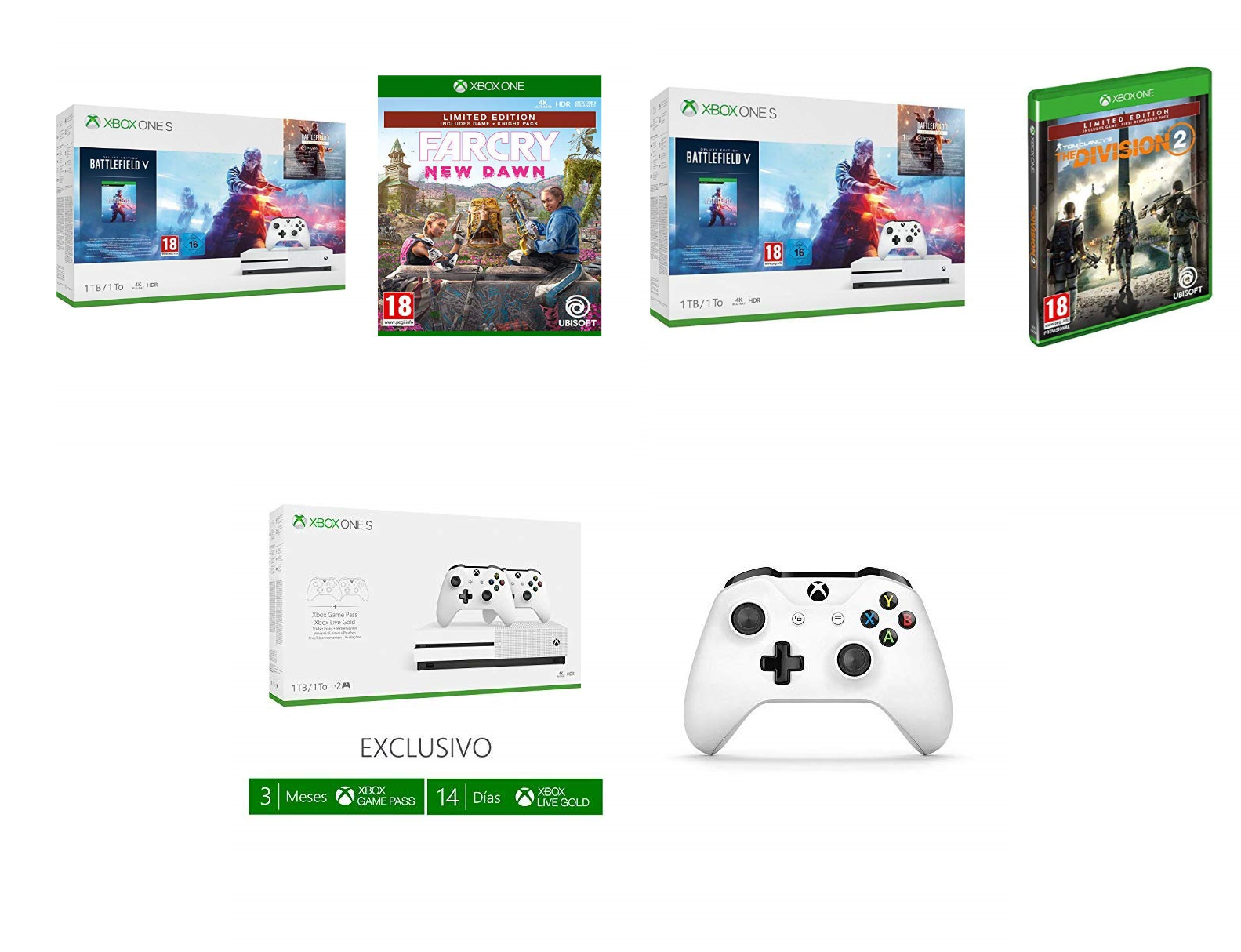 Chollo packs en Xbox One S + mandos + juegos