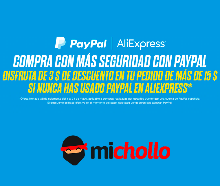 3$ en compras de 15$ al pagar con PayPal en AliExpress