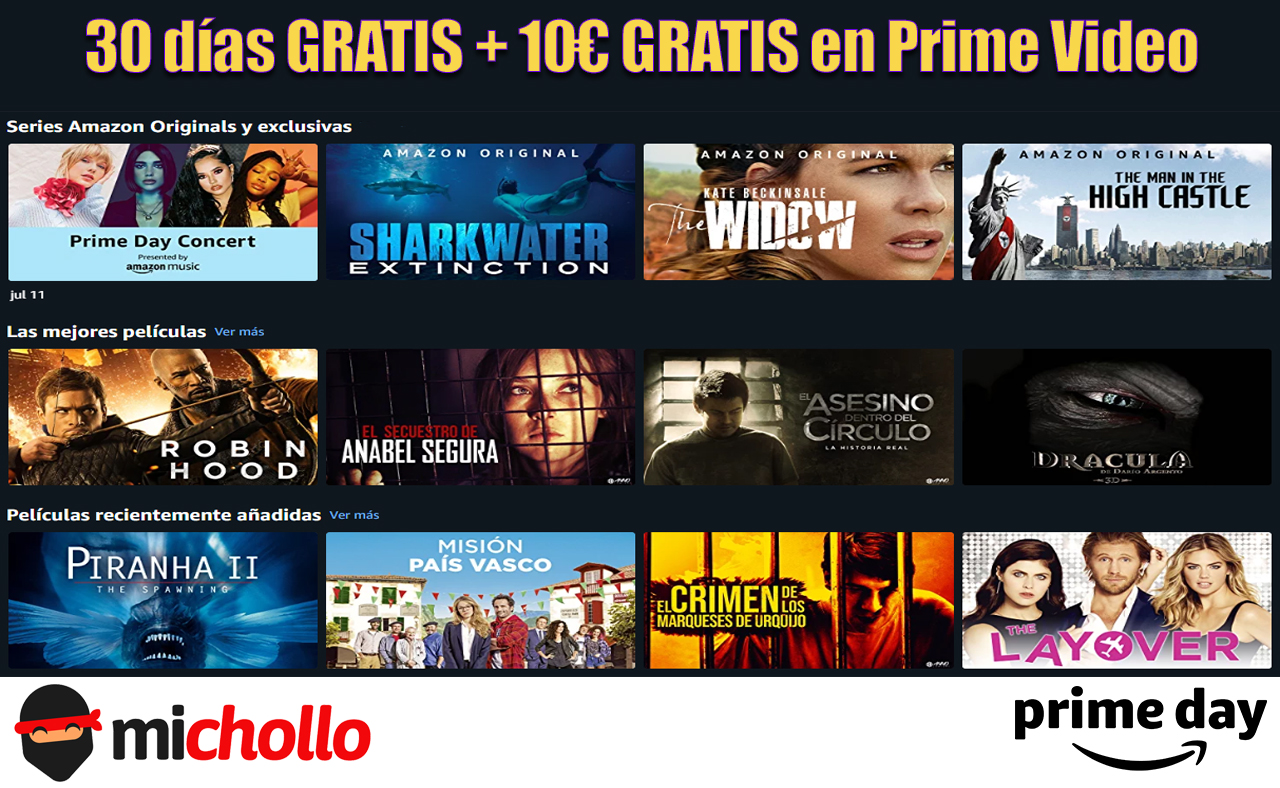 30 días GRATIS + 10€ GRATIS en Prime Video