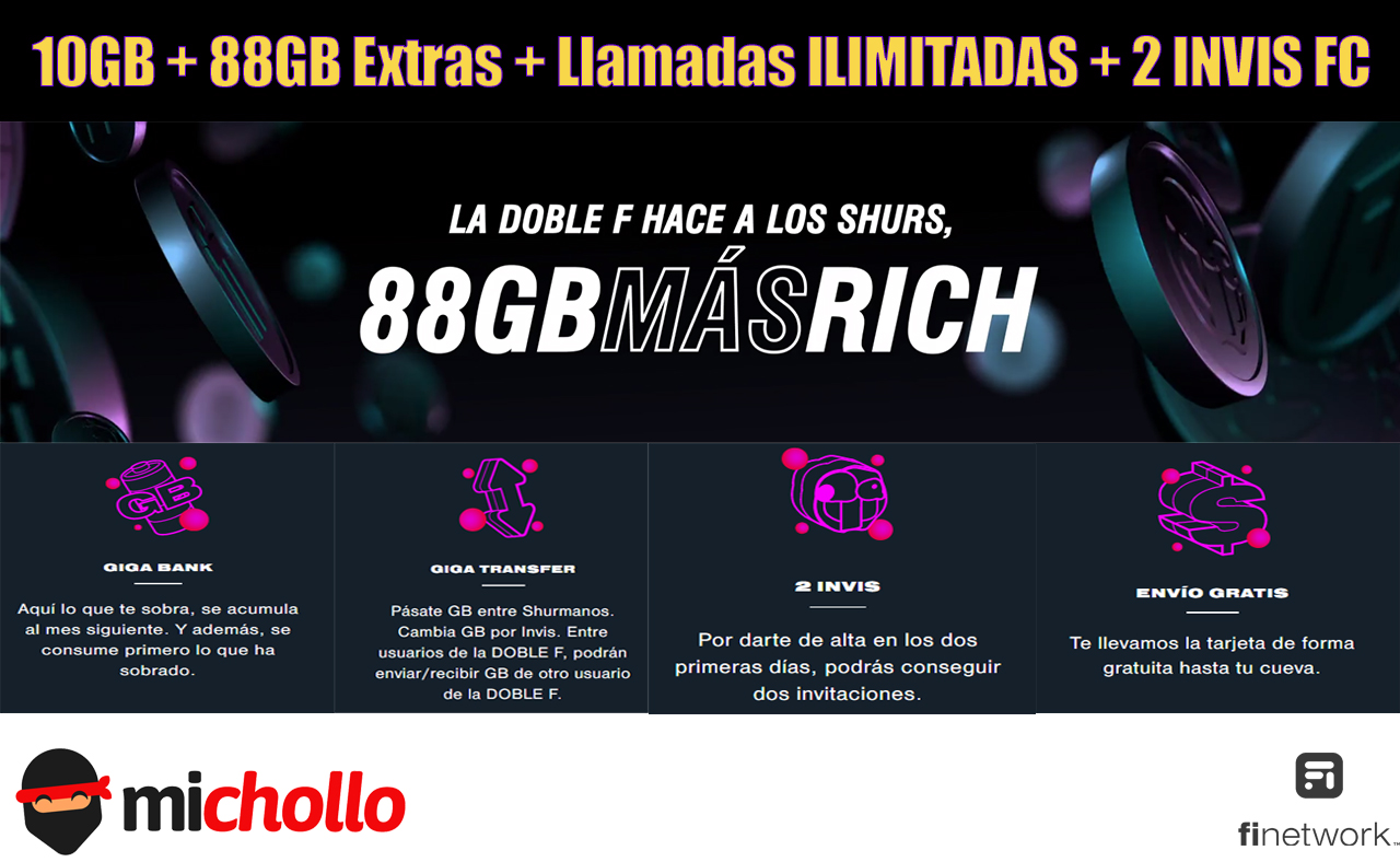 10GB + 88GB Extras + Llamadas ILIMITADAS + 2 INVIS FC solo 10,90€