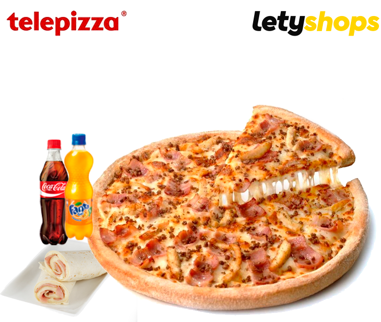 Telepizza Mediana, 2 Refrescos y Enrollado a domicilio + Cashback Letyshops solo 8,9€