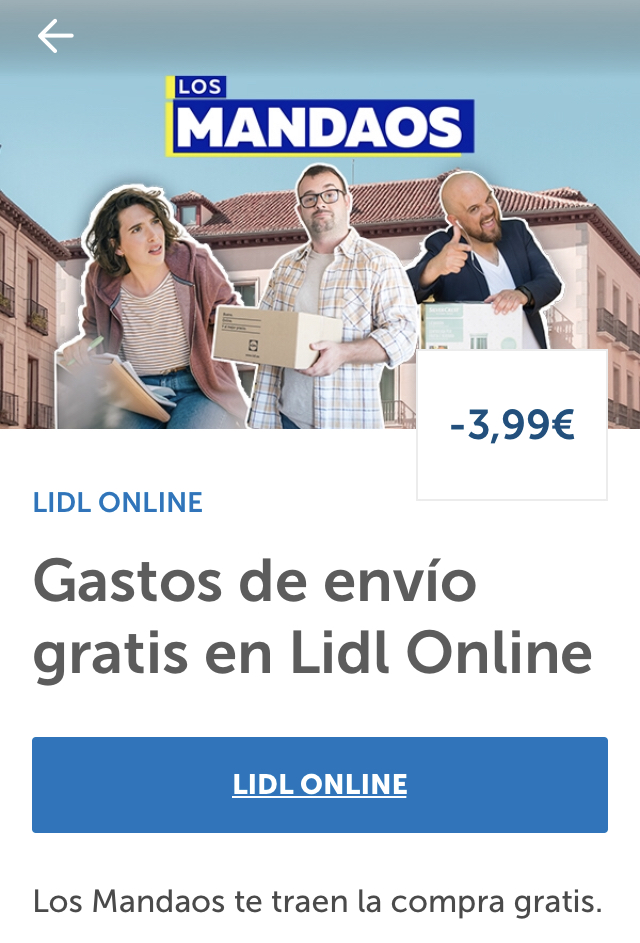 Gastos envío gratis en App Lidl para tienda Online