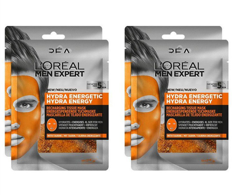 Pack de 4 Mascarilla L'Oréal Men Expert Hydra Energy solo 10€